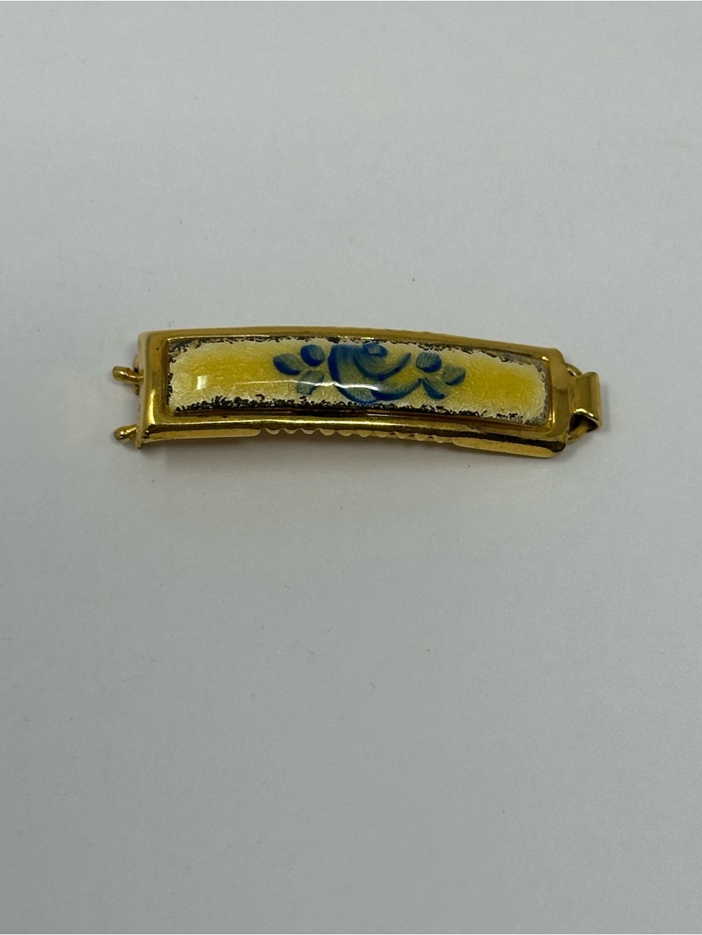 Vintage 1960’s Gold Floral 1.75” Hand Painted Hair Barrette C9